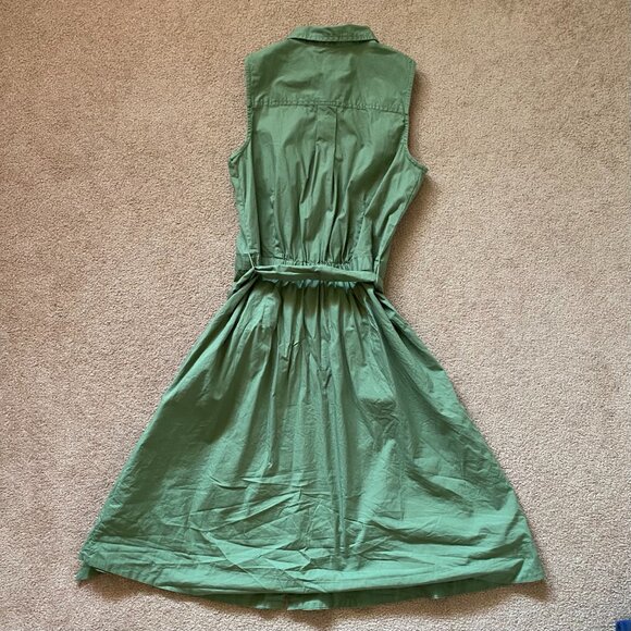 J.Crew Women’s 0 Green Sleeveless Belted Shirt Dress Collared A-Line Midi - Picture 3 of 7